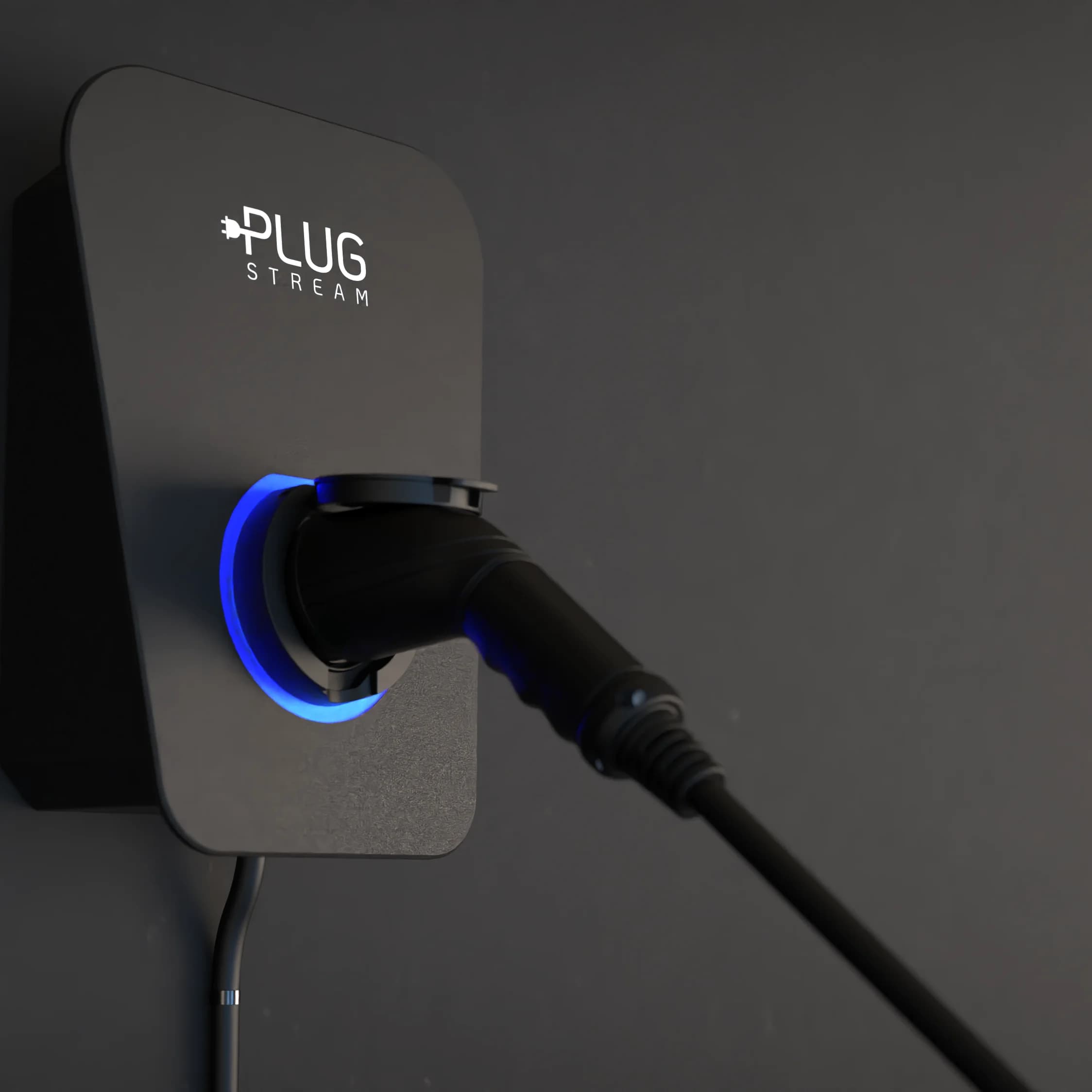 PlugStream 7 charger with charging cable connected to vehicle