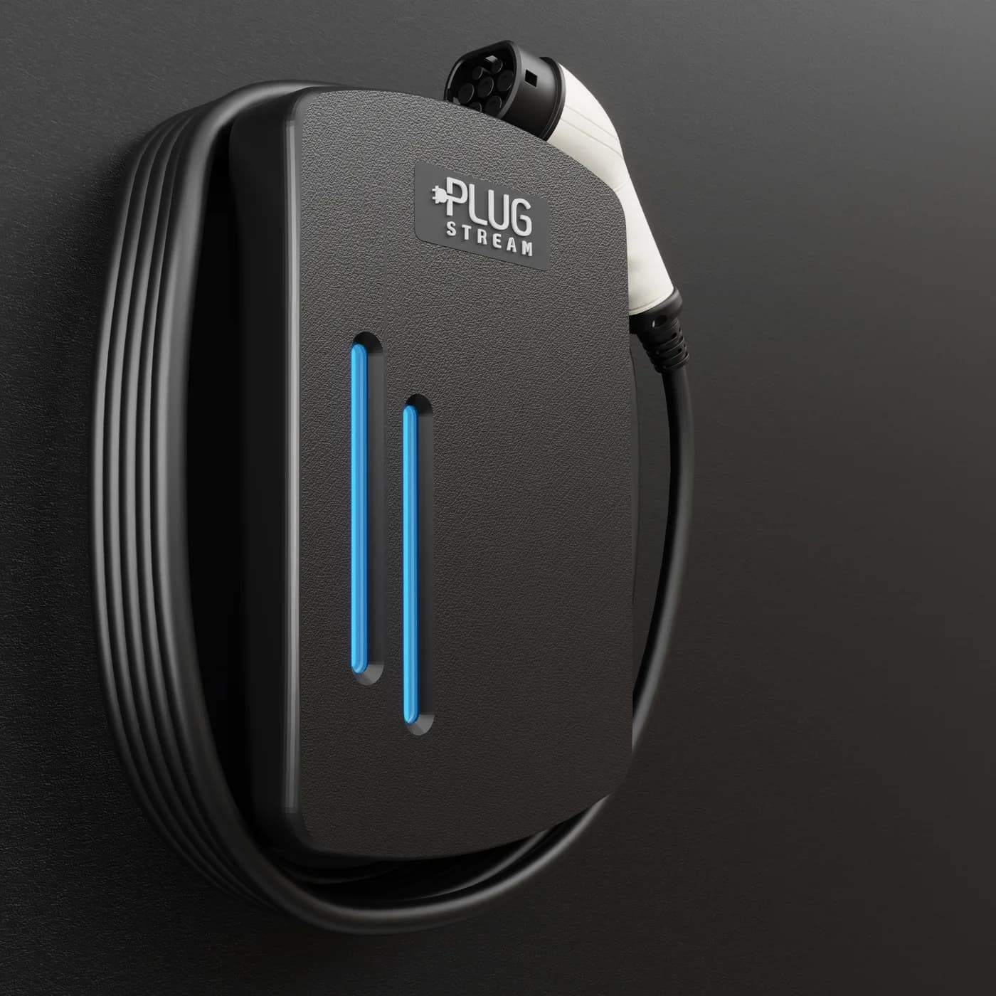 PlugStream 7T tethered EV charger with integrated cable