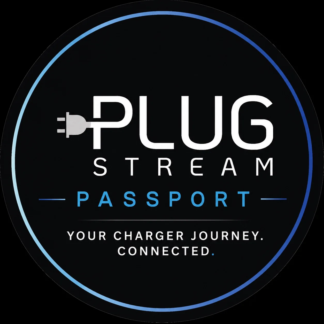 PlugStream Passport brand mark with the message Your charger journey connected