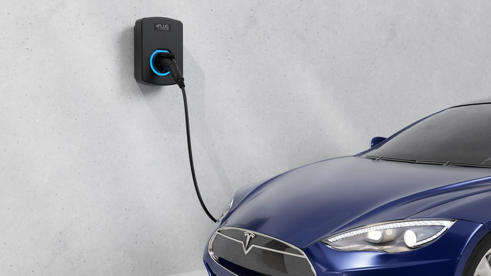 PlugStream 22S installed beside an electric vehicle