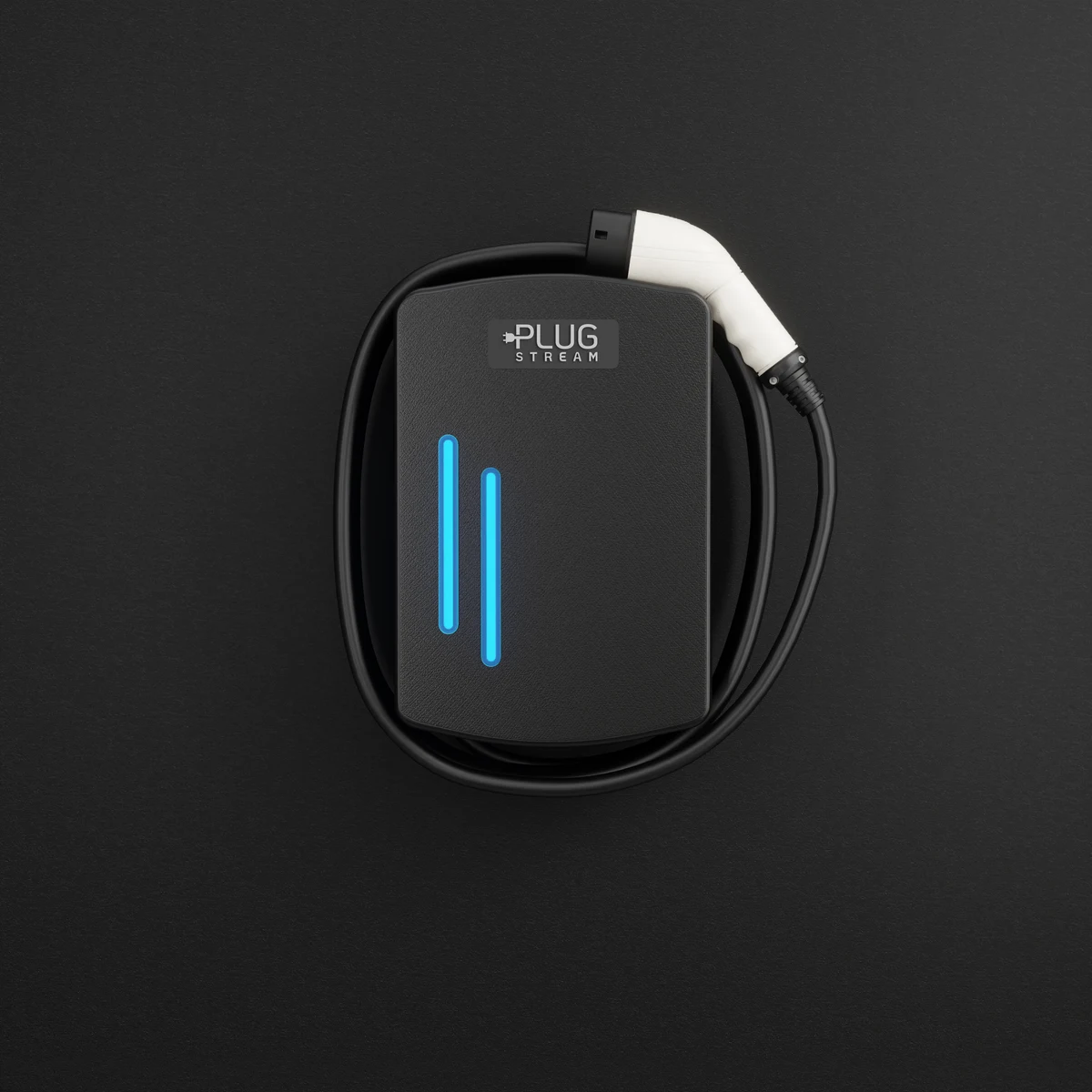 Front view of the PlugStream 7T tethered charger