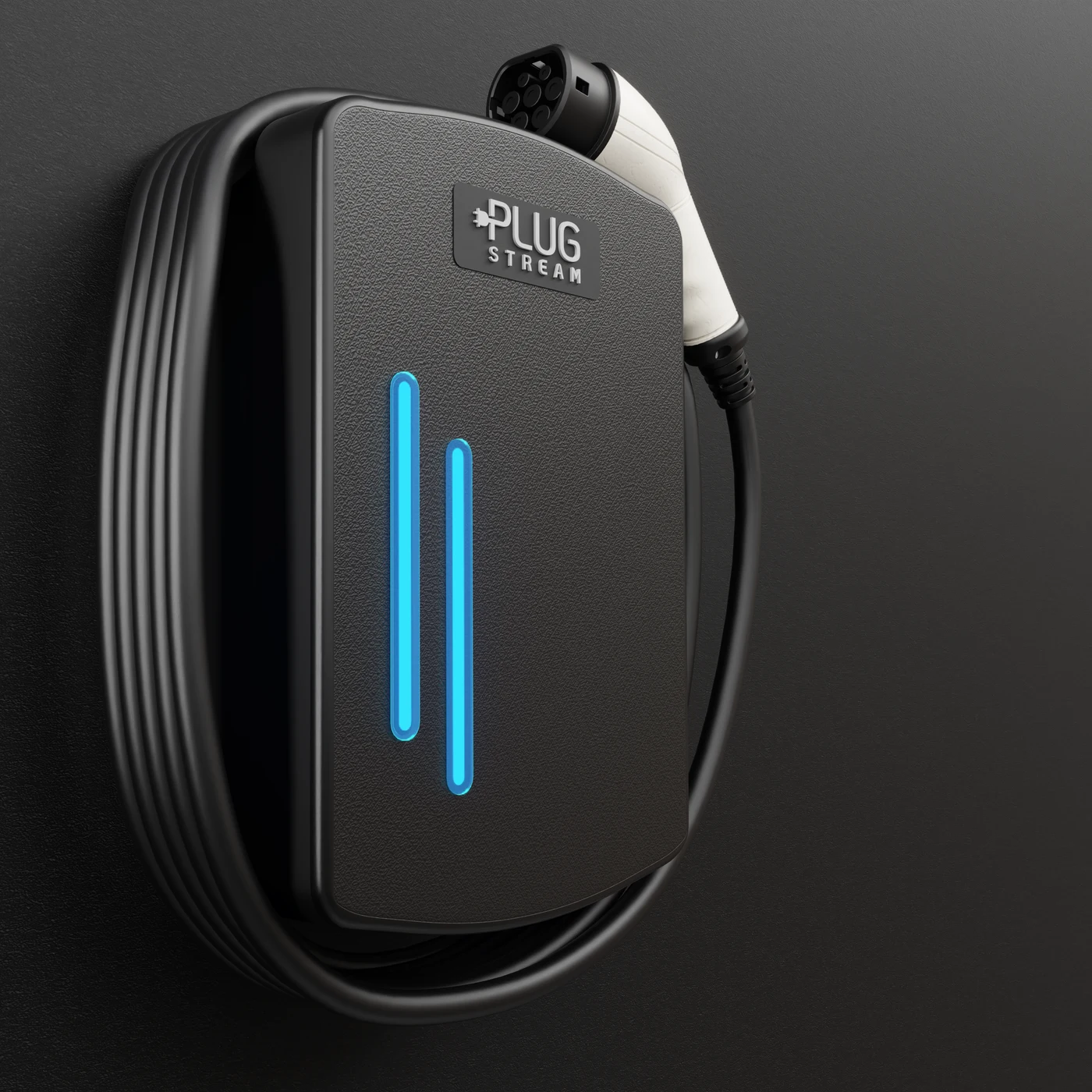 PlugStream 7T tethered EV charger with integrated cable